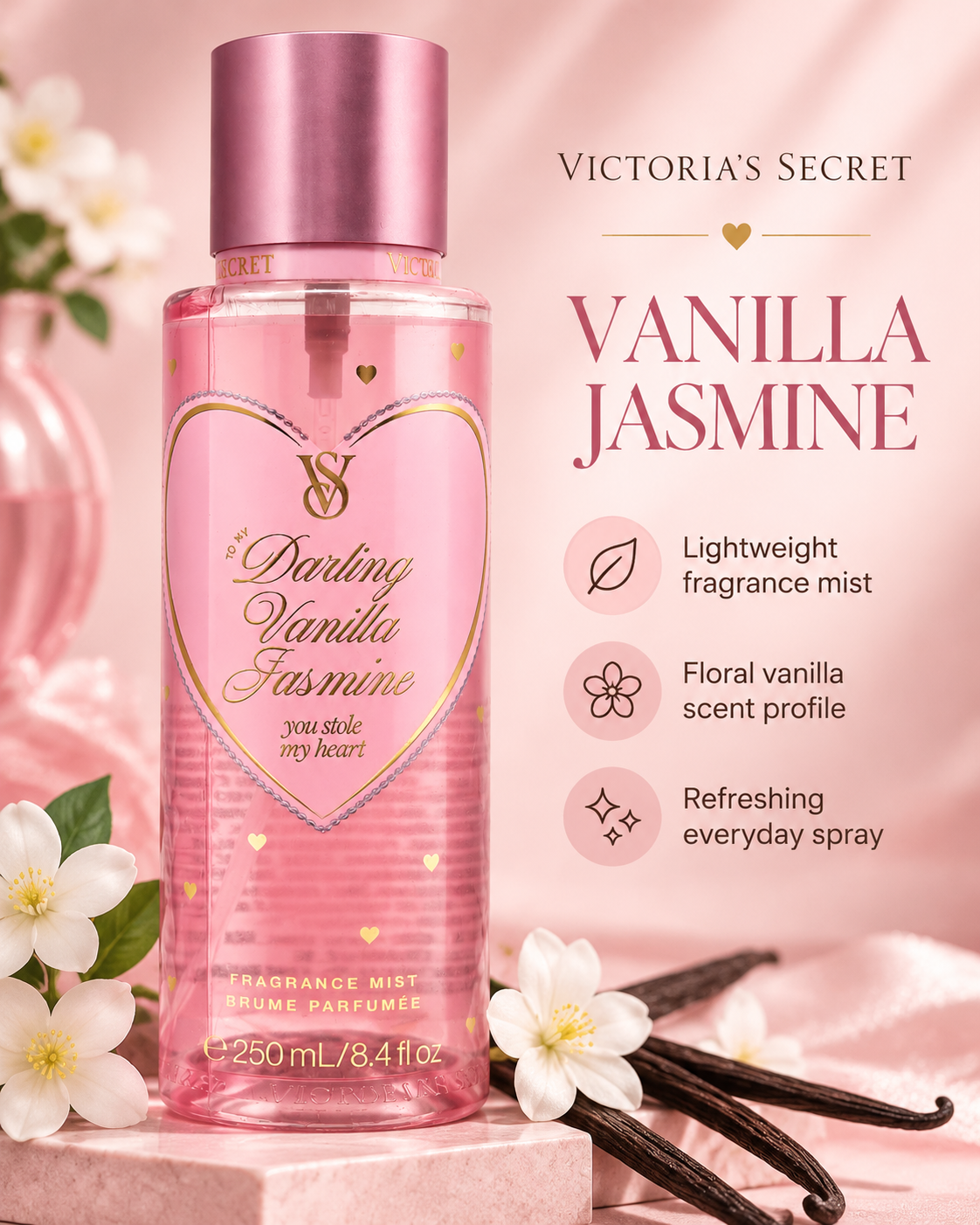 Victoria’s Secret Darling Vanilla Jasmine Fragrance Mist 8.4 fl oz