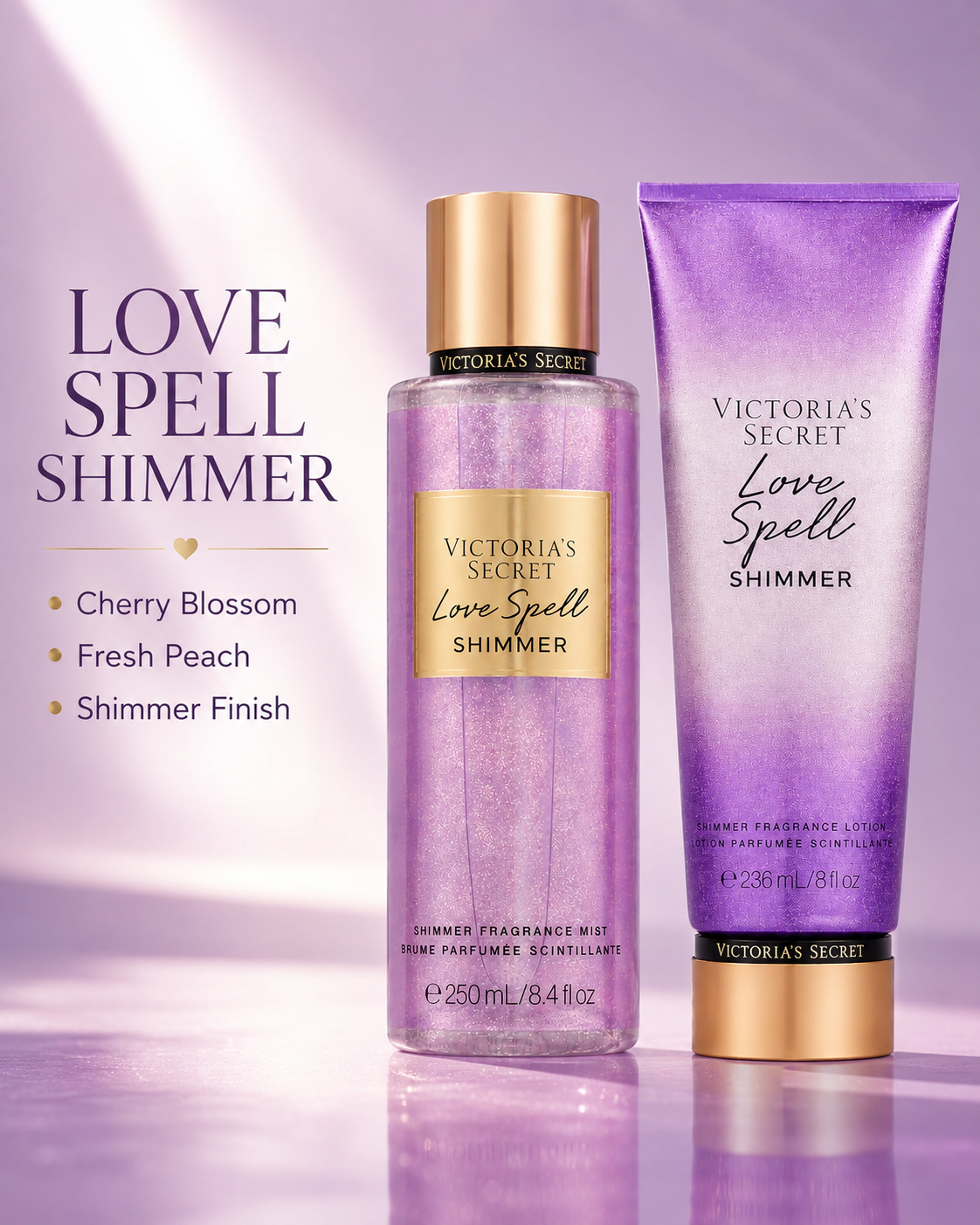 Victoria’s Secret Love Spell Shimmer Fragrance Mist & Lotion Set, 8.4 oz + 8 oz