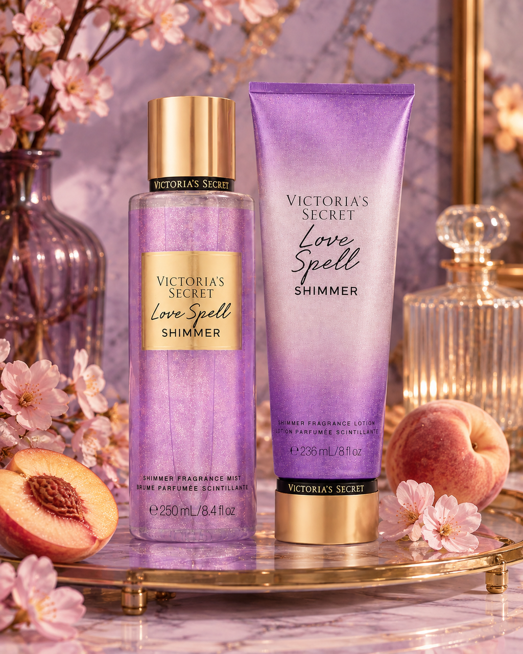 Victoria’s Secret Love Spell Shimmer Fragrance Mist & Lotion Set, 8.4 oz + 8 oz