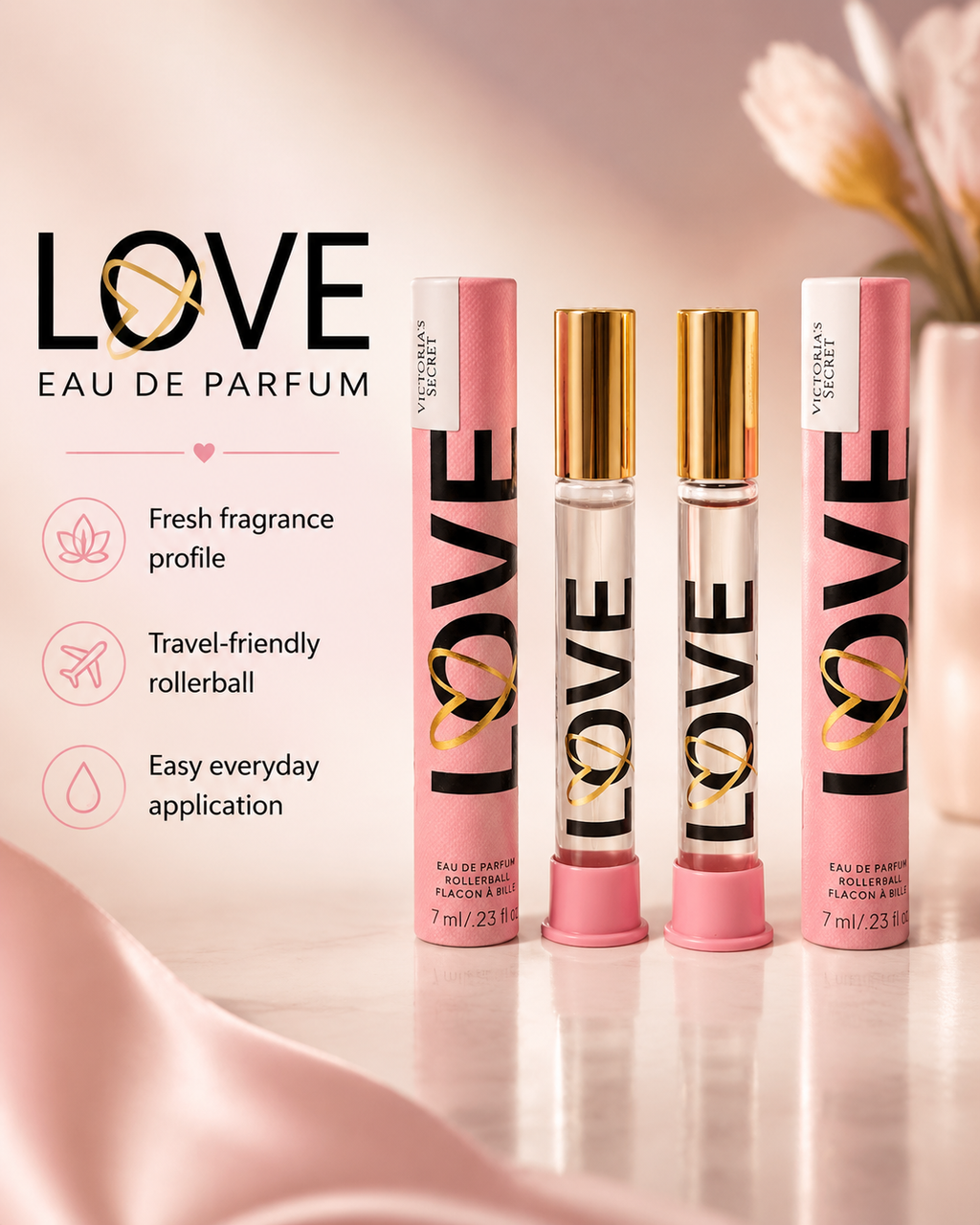 Victoria’s Secret Love Eau de Parfum Rollerball Fragrance 2-Pack, 0.23 fl oz Each