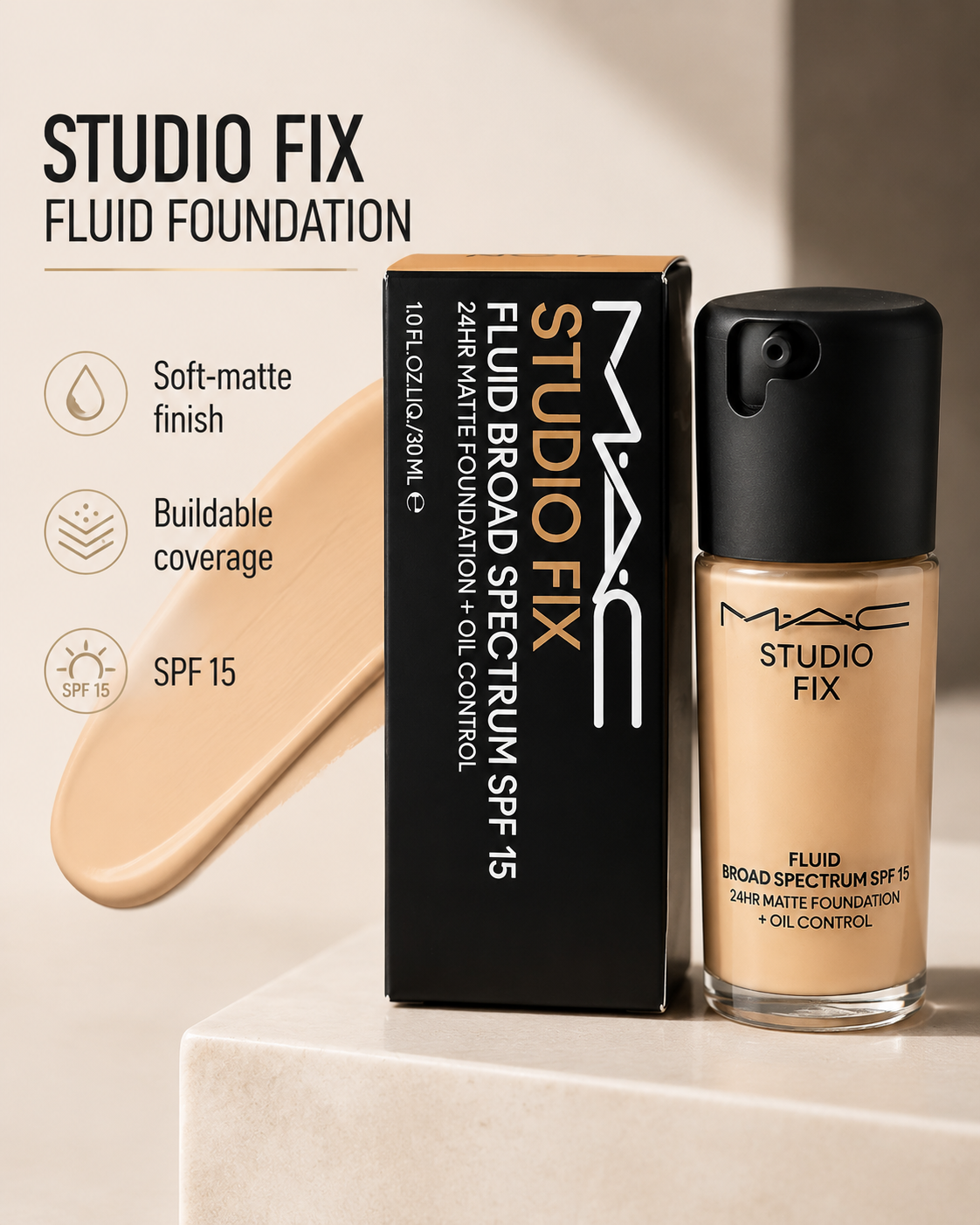 MAC Studio Fix Fluid SPF 15 24HR Matte Foundation NC17 30ml