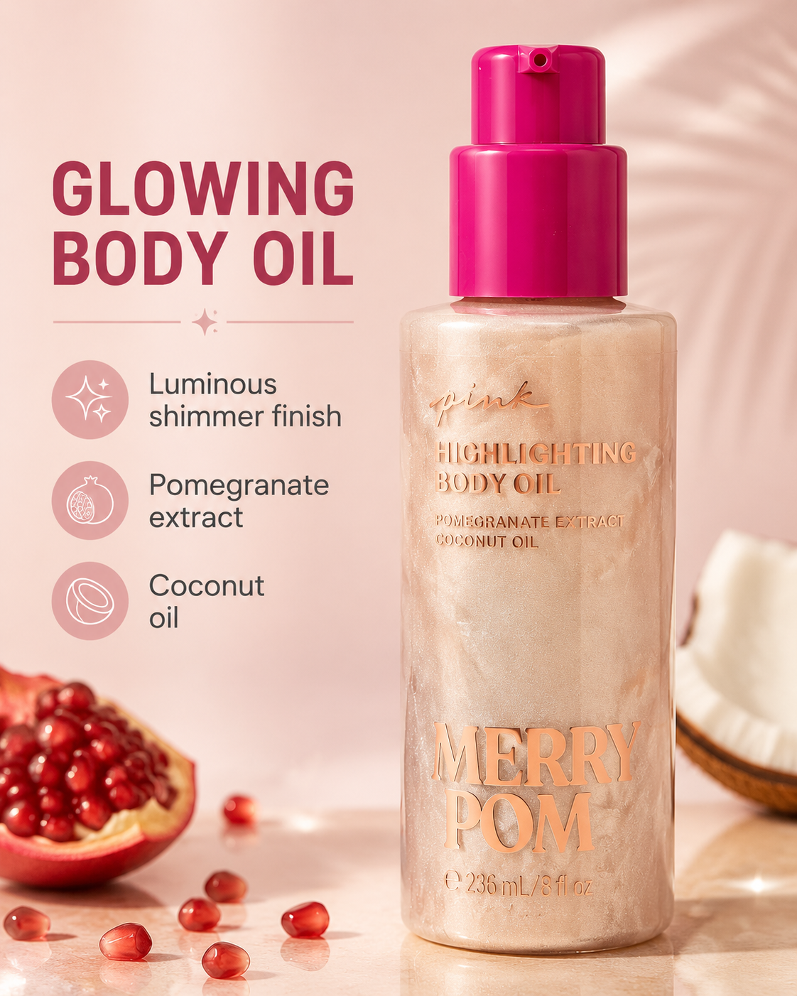 Victoria’s Secret PINK Merry Pom Highlighting Body Oil 8 fl oz