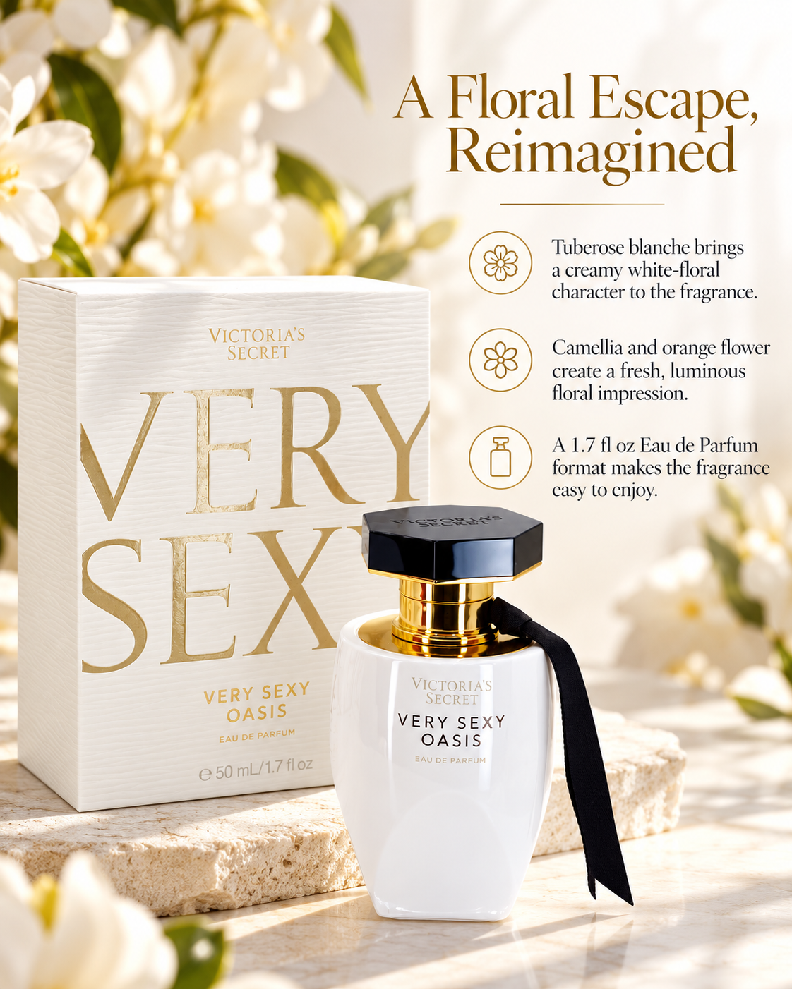 Victoria’s Secret Very Sexy Oasis Eau de Parfum for Women, Floral Fragrance, 1.7 fl oz (50 ml)