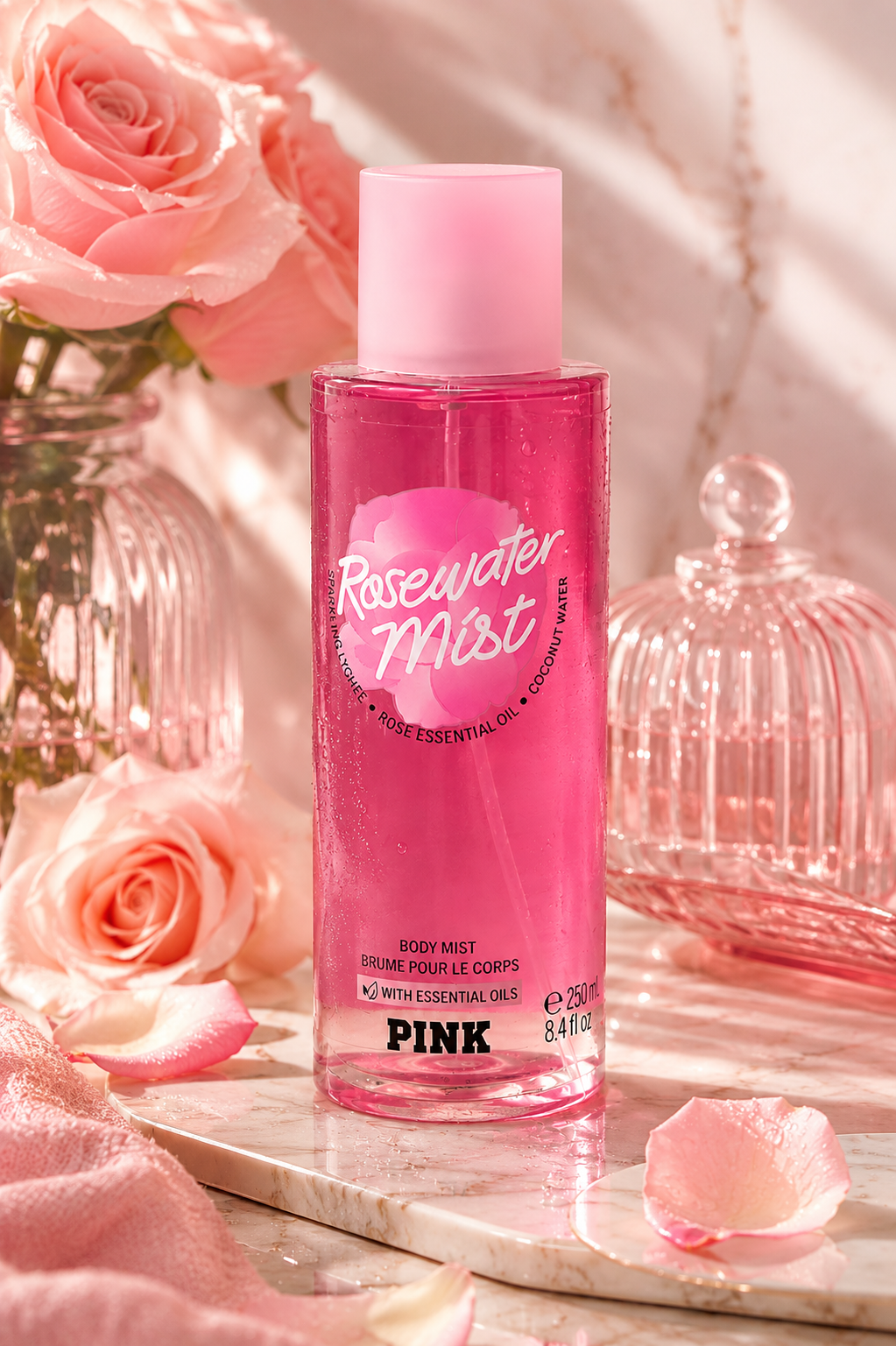 Victoria’s Secret PINK Rosewater Mist Body Mist with Essential Oils, 8.4 oz