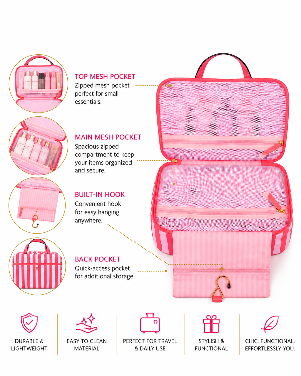 Victoria's Secret Travel Hanging Toiletry Bag, Pink Stripe