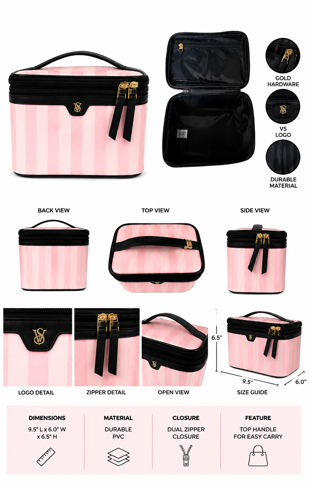 Victoria’s Secret Pink Stripe Cosmetic Bag Travel Makeup Case