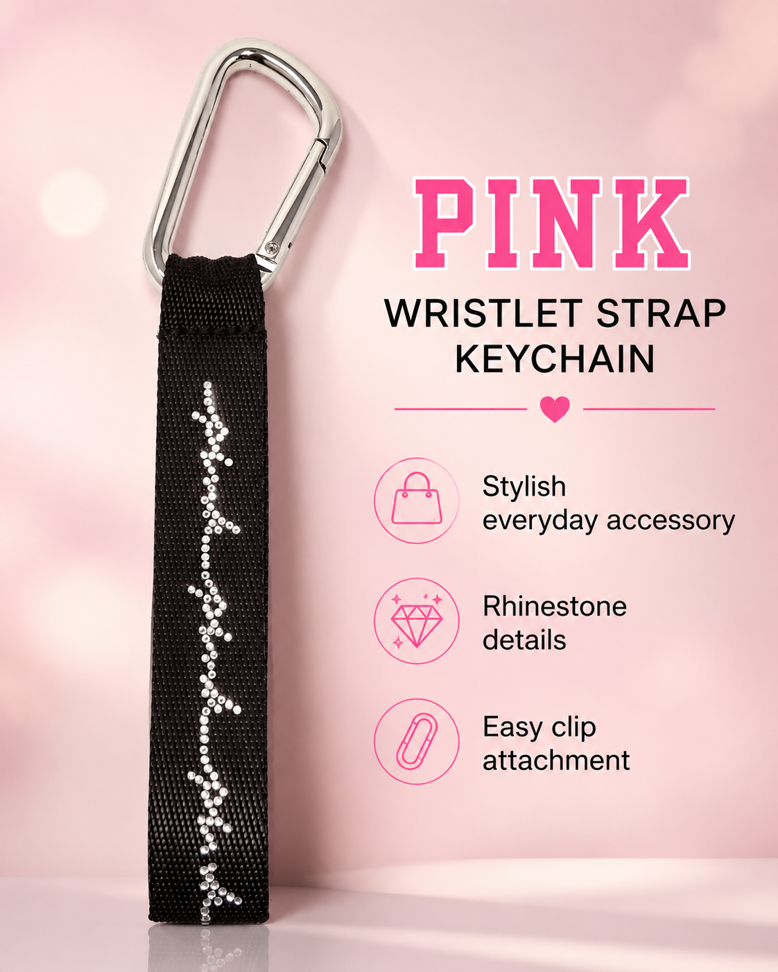 Victoria’s Secret PINK Rhinestone Wristlet Strap Keychain