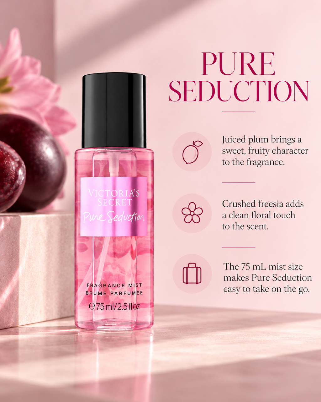 Victoria's Secret Pure Seduction Fragrance Mist, Fruity, 2.5 fl oz (75 mL)