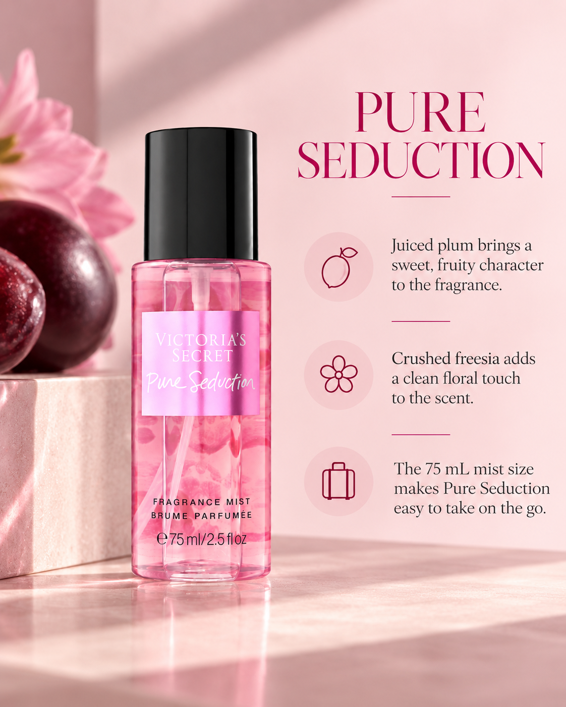 Victoria's Secret Pure Seduction Fragrance Mist, Fruity, 2.5 fl oz (75 mL)