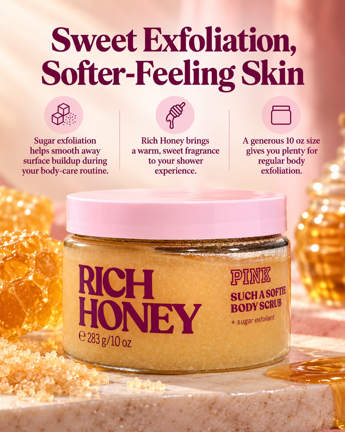 Victoria’s Secret PINK Such A Softie Body Scrub, Rich Honey, 10 oz