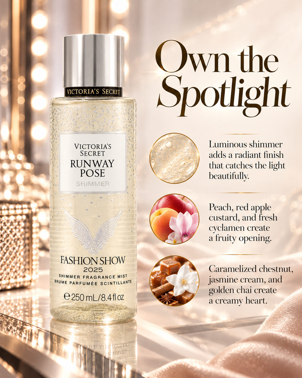 Victoria’s Secret Runway Pose Shimmer Fragrance Mist, Fashion Show 2025, 8.4 fl oz