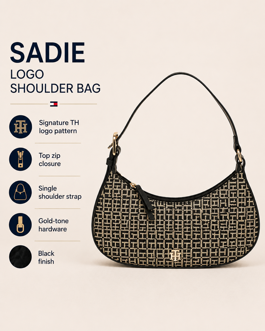 Tommy Hilfiger Women's Sadie Logo Shoulder Bag, Black