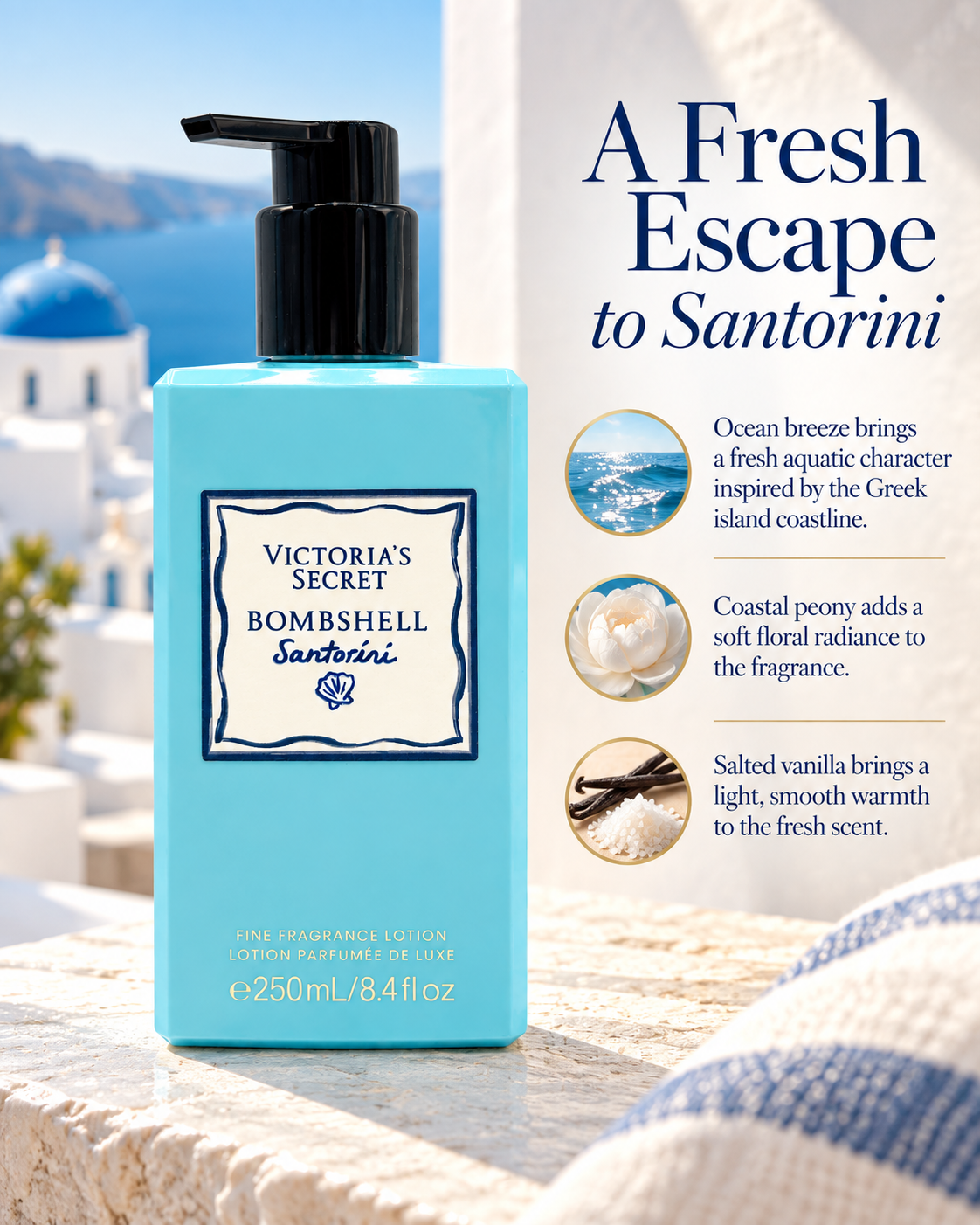 Victoria’s Secret Bombshell Santorini Fine Fragrance Lotion, 8.4 fl oz