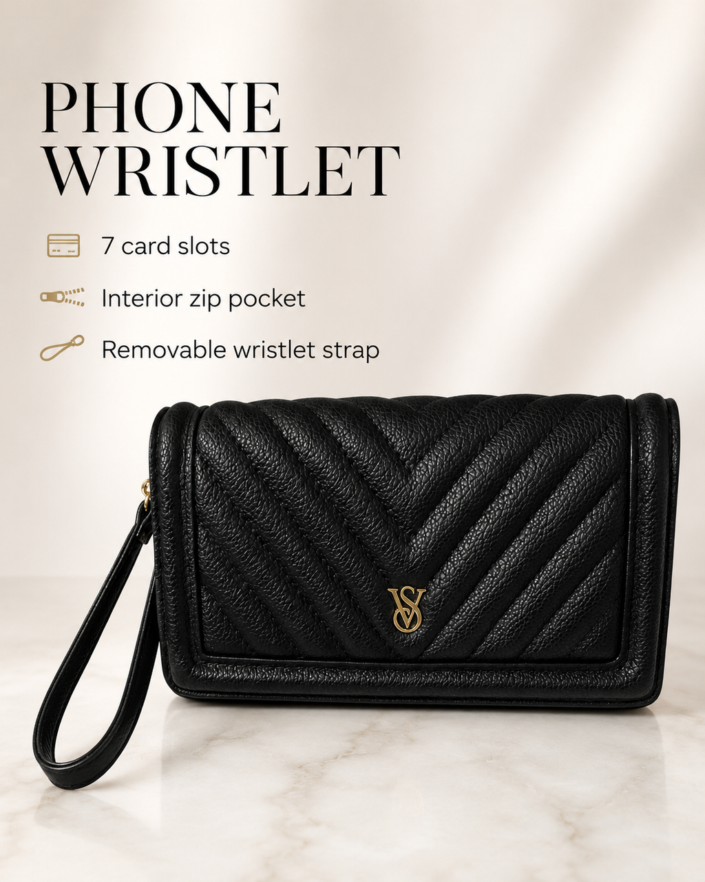 Victoria’s Secret V-Quilt Phone Wristlet, Black