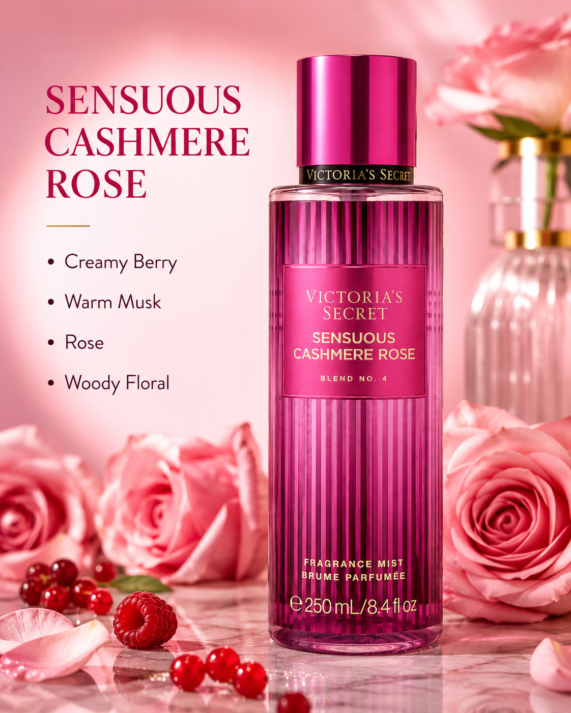 Victoria’s Secret Sensuous Cashmere Rose Fragrance Mist, Blend No. 4, 8.4 oz