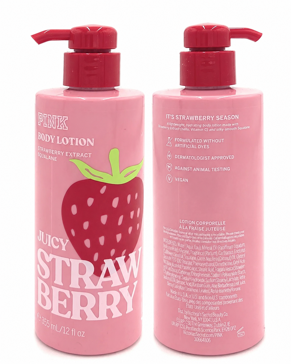 Victoria’s Secret PINK Juicy Strawberry Body Lotion with Strawberry Extract & Squalane, 12 fl oz