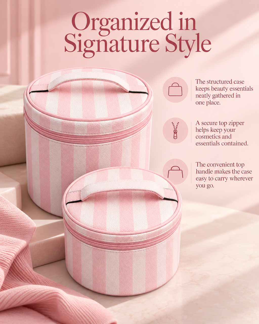 Victoria’s Secret Pink Stripe Cosmetic Case Set