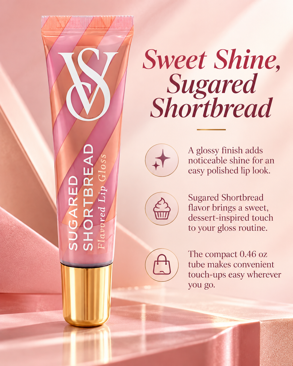 Victoria’s Secret Sugared Shortbread Flavored Lip Gloss, High-Gloss Finish, 0.46 oz