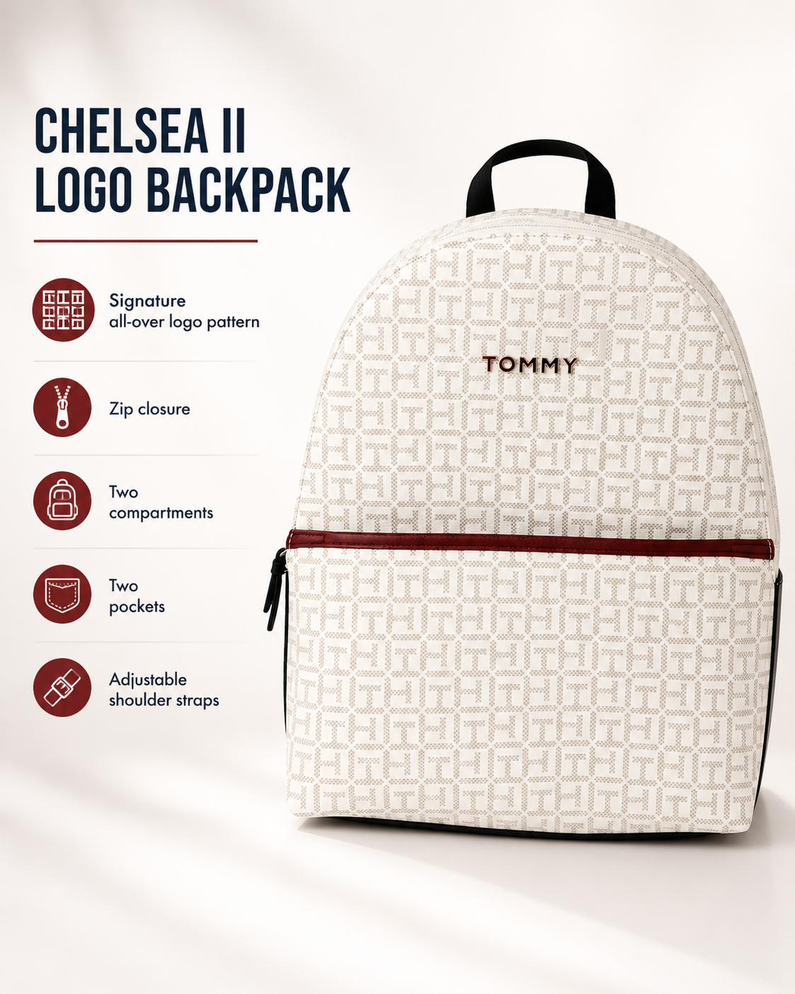 Tommy Hilfiger Women's Chelsea II Logo Backpack, White