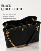 Victoria’s Secret The Victoria Black Quilted Tote Bag with Gold Chain Handles, Large, NWT