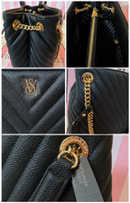 Victoria’s Secret The Victoria Black Quilted Tote Bag with Gold Chain Handles, Large, NWT