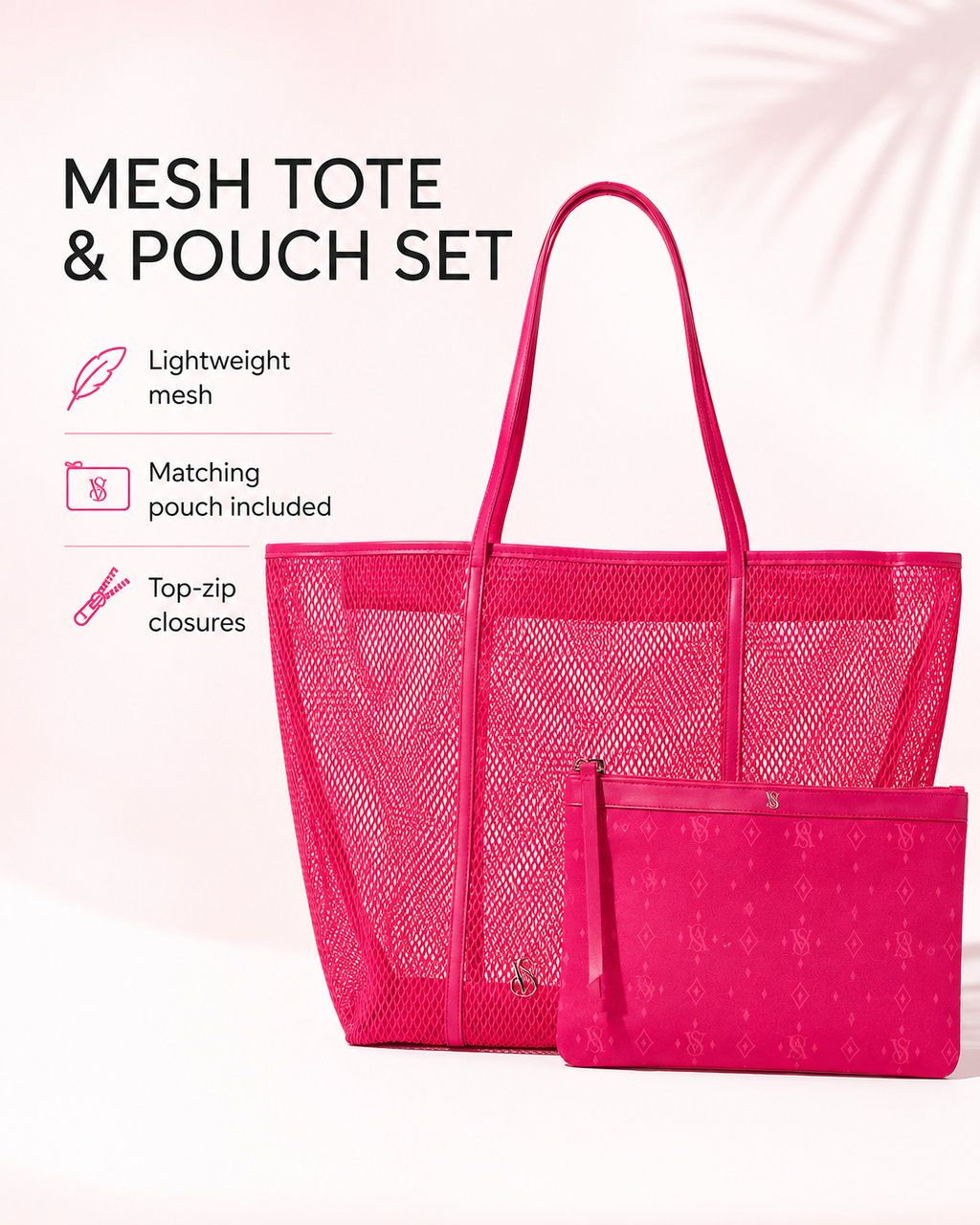 Victoria’s Secret Hot Pink Mesh Tote and Pouch Set