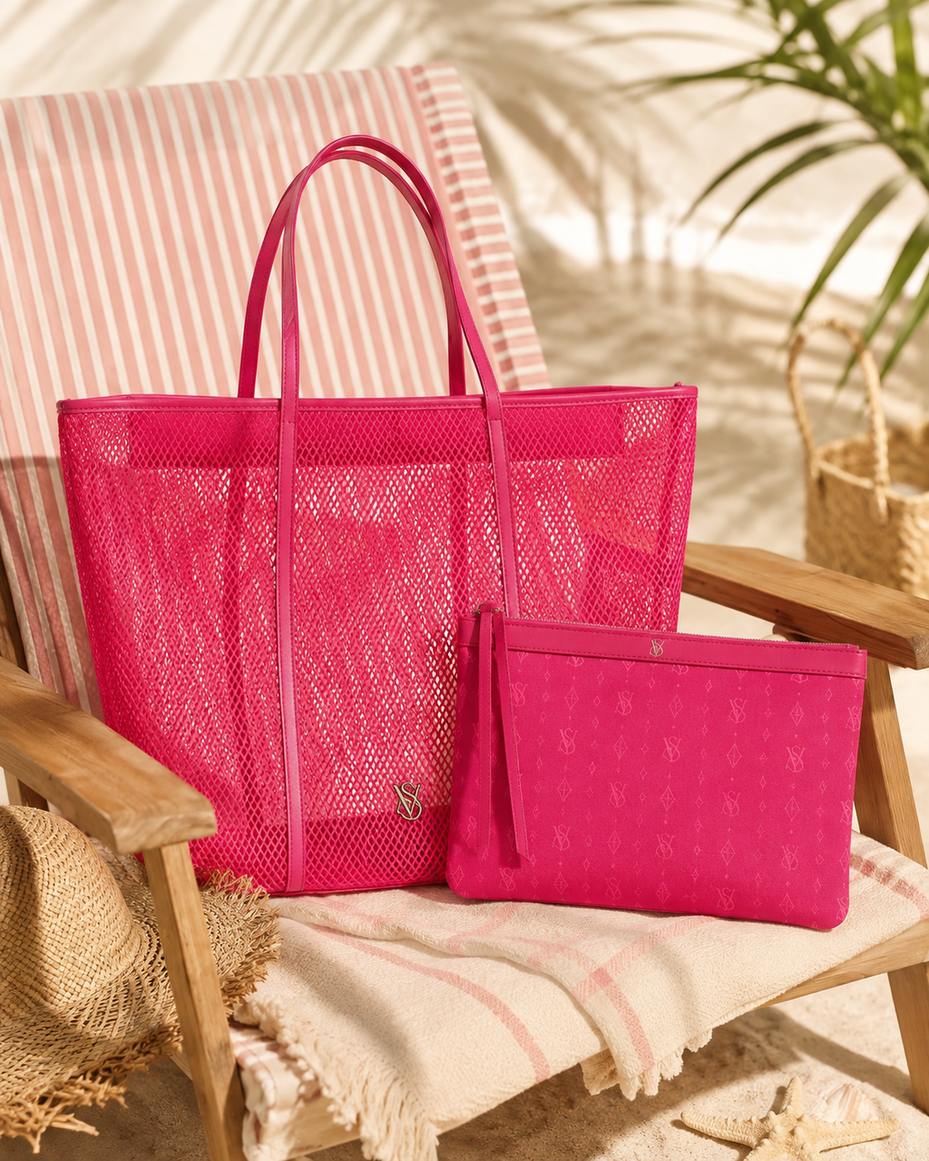 Victoria’s Secret Hot Pink Mesh Tote and Pouch Set
