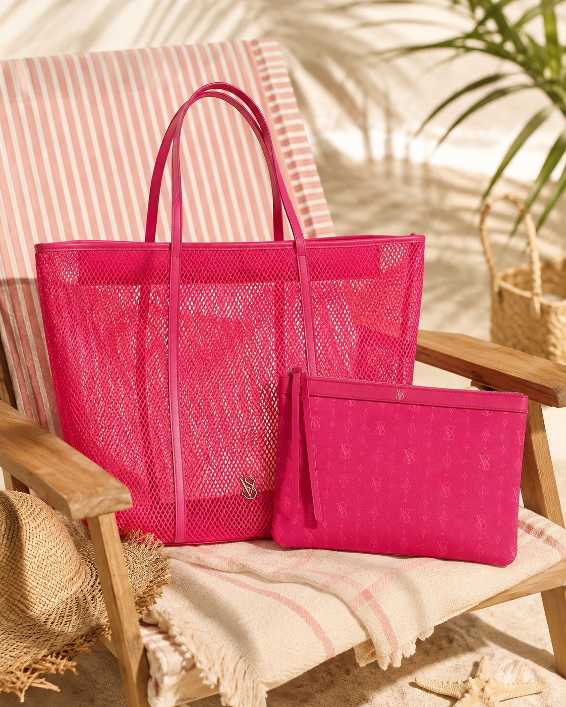 Victoria’s Secret Hot Pink Mesh Tote and Pouch Set