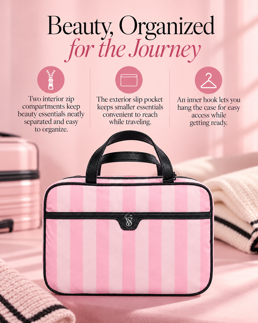 Victoria’s Secret Travel Hanging Toiletry Bag – Pink Stripe