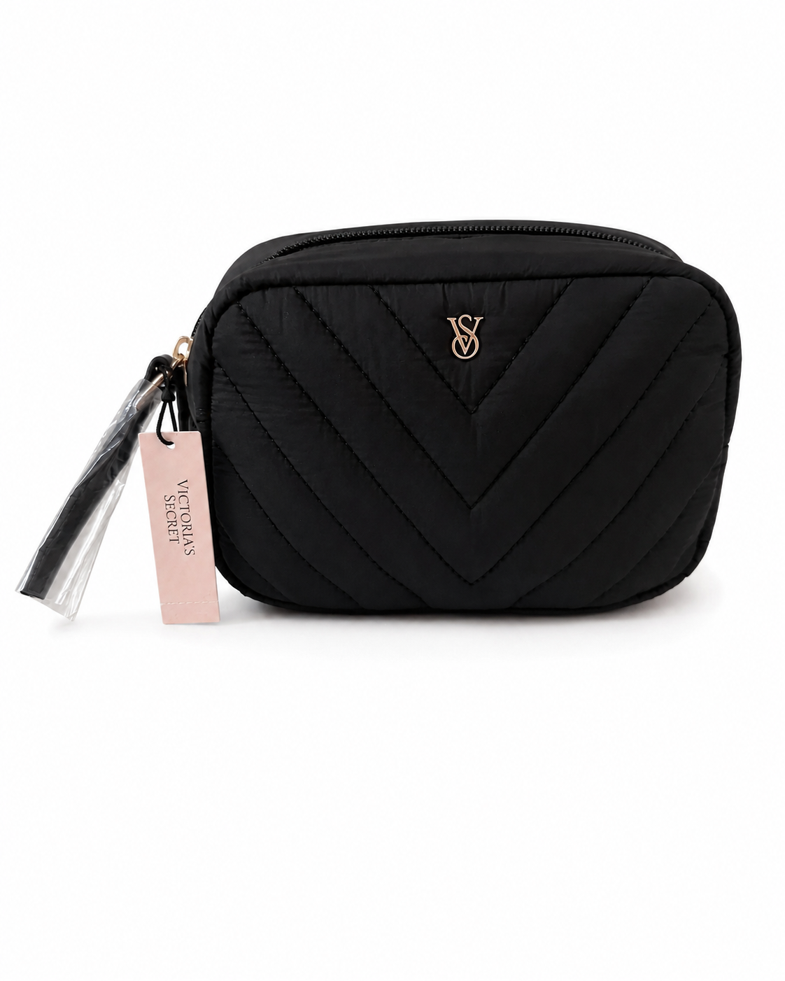 Victoria’s Secret V-Quilt Travel Cosmetic Pouch with Wristlet, Black