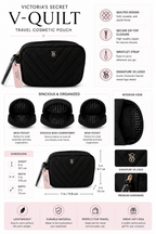 Victoria’s Secret V-Quilt Travel Cosmetic Pouch with Wristlet, Black
