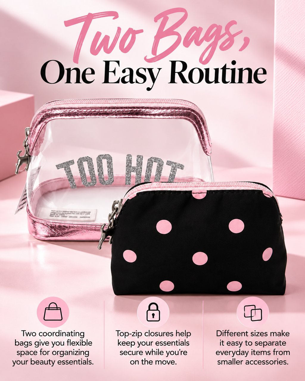 Victoria's Secret PINK Makeup Bag Duo, Black Dot