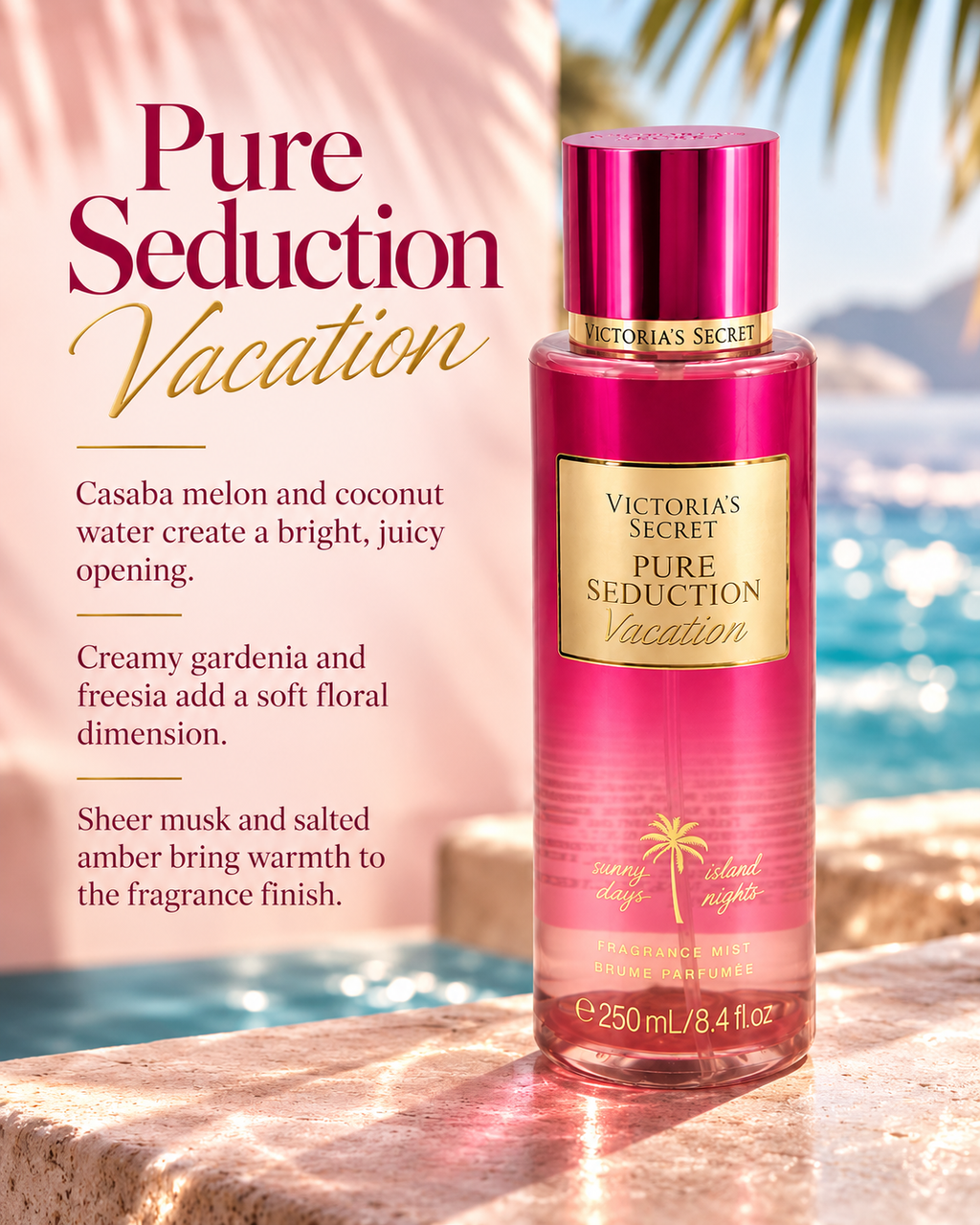 Victoria’s Secret Pure Seduction Vacation Fragrance Mist, Fruity Aquatic, 8.4 fl oz