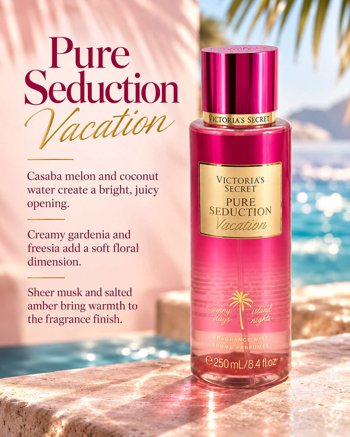 Victoria’s Secret Pure Seduction Vacation Fragrance Mist, Fruity Aquatic, 8.4 fl oz