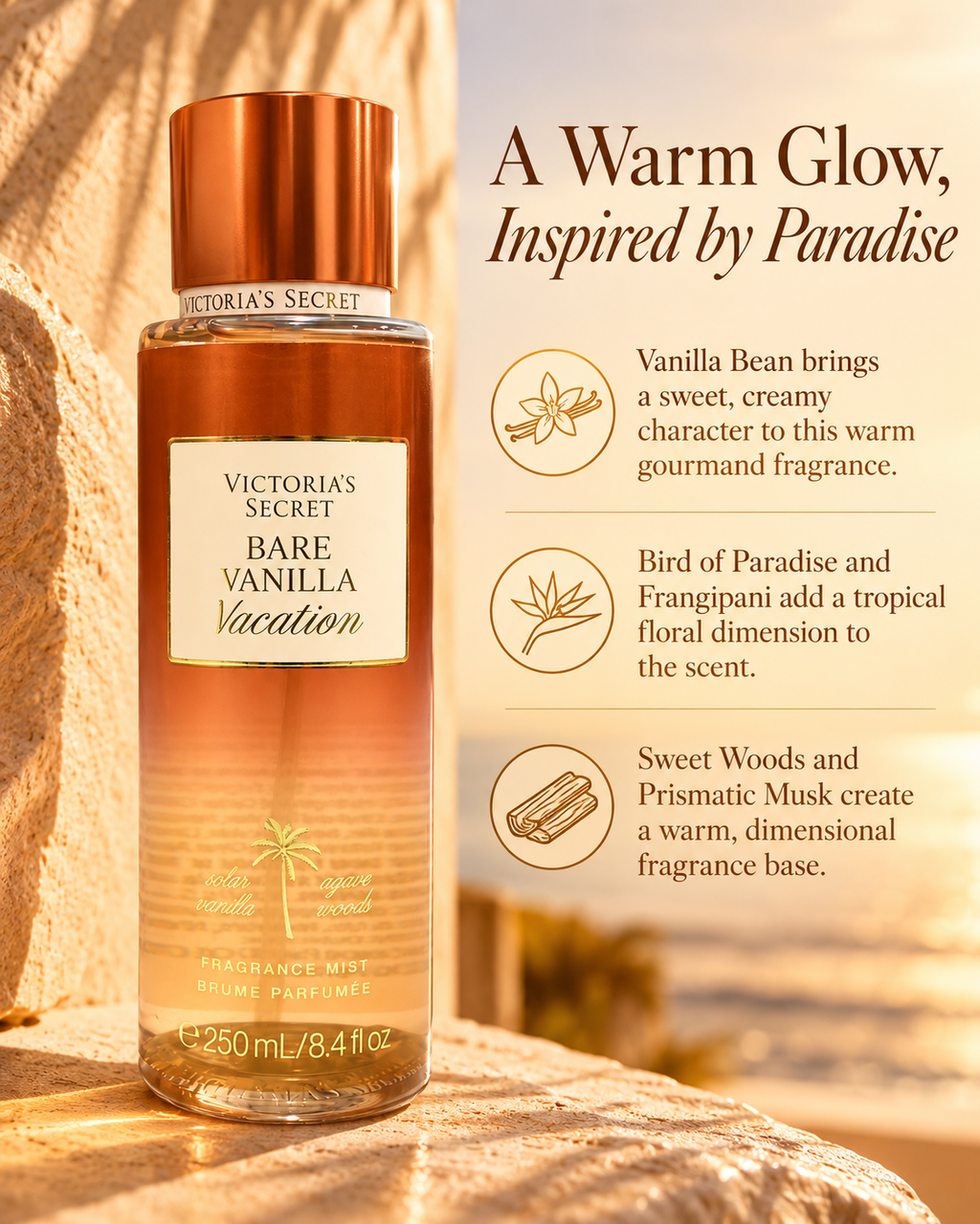 Victoria's Secret Bare Vanilla Vacation Fragrance Mist 8.4 oz