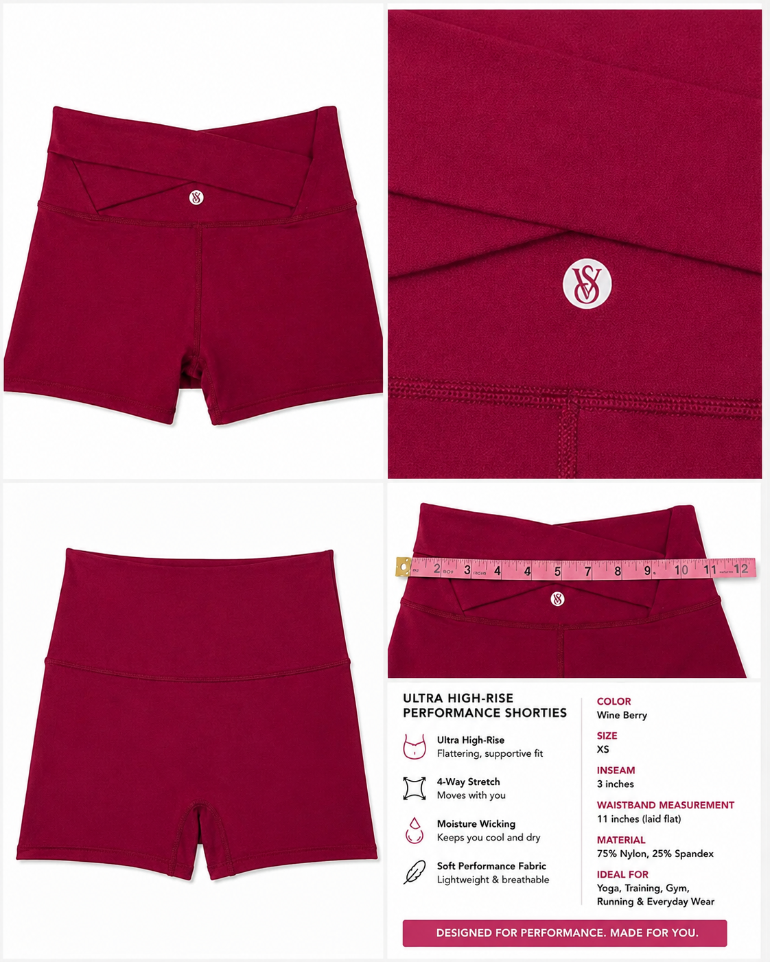 Victoria’s Secret VSX Ultra High-Rise Shortie Shorts, Wine Berry, XS