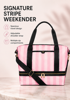 Victoria’s Secret Signature Stripe Weekender Tote Bag Pink & White