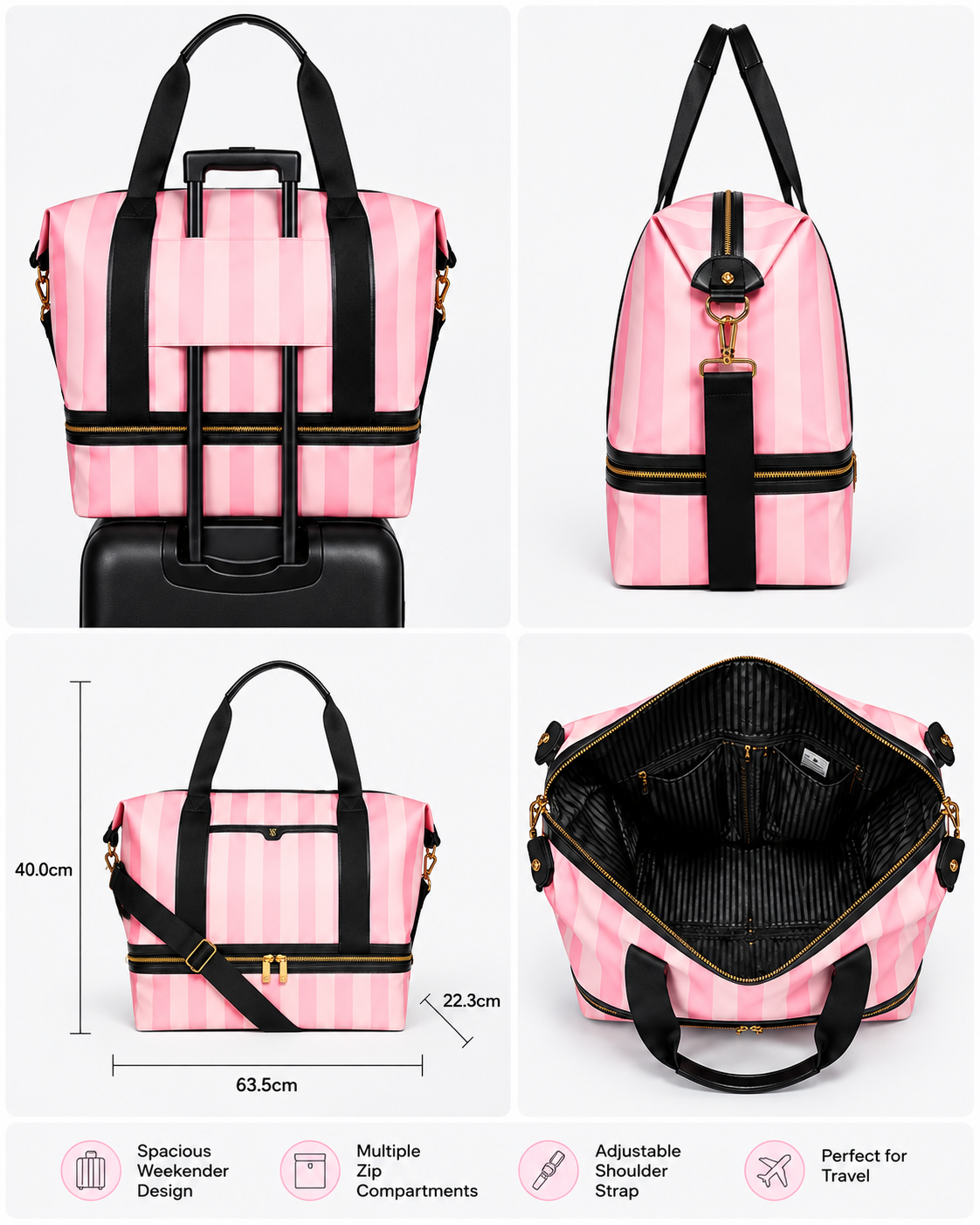 Victoria’s Secret Signature Stripe Weekender Tote Bag Pink & White