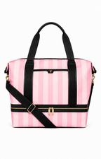 Victoria’s Secret Signature Stripe Weekender Tote Bag Pink & White