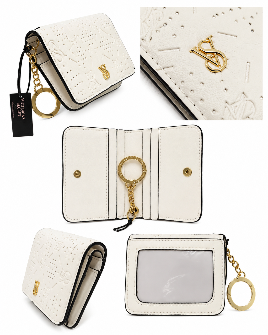 Victoria’s Secret VS Monogram Card Holder Keychain Wallet, White