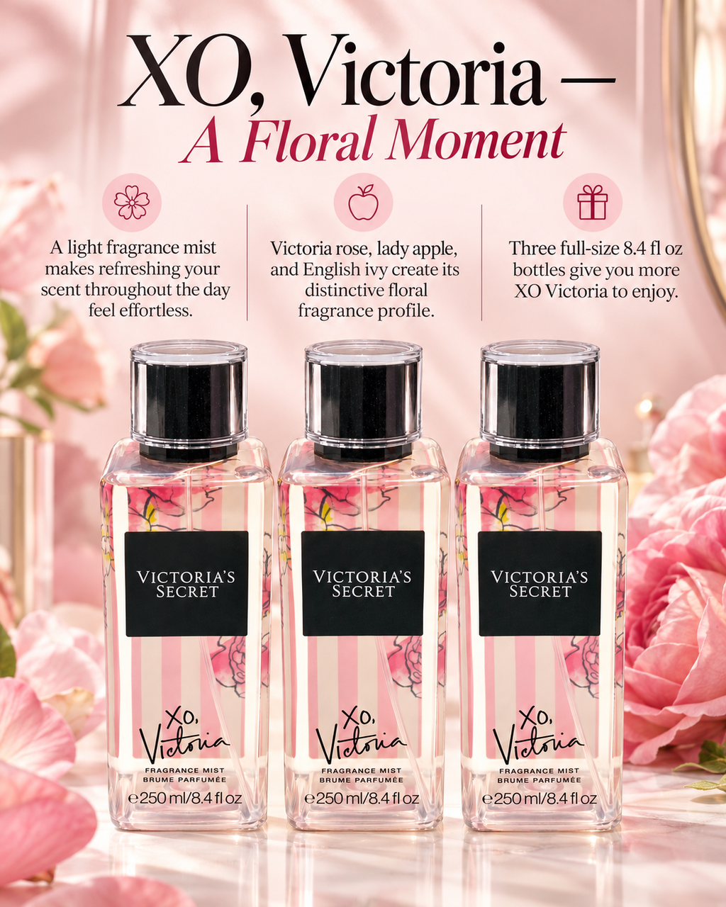 Victoria’s Secret XO Victoria Fragrance Mist, 3-Pack, 8.4 fl oz Each